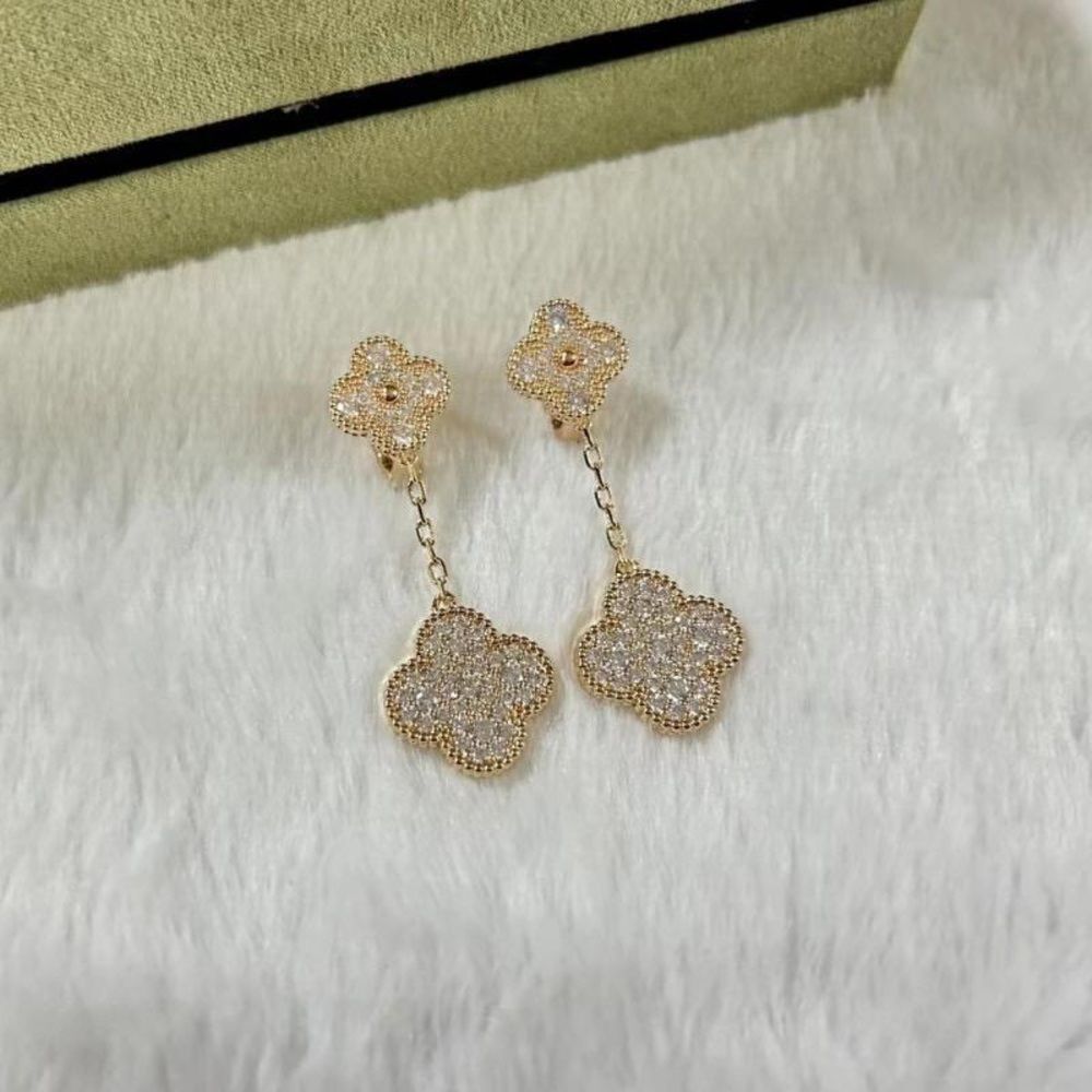 Lucky Alhambra Clover Drop Earrings with Crystal Accents - Picture 3 of 11